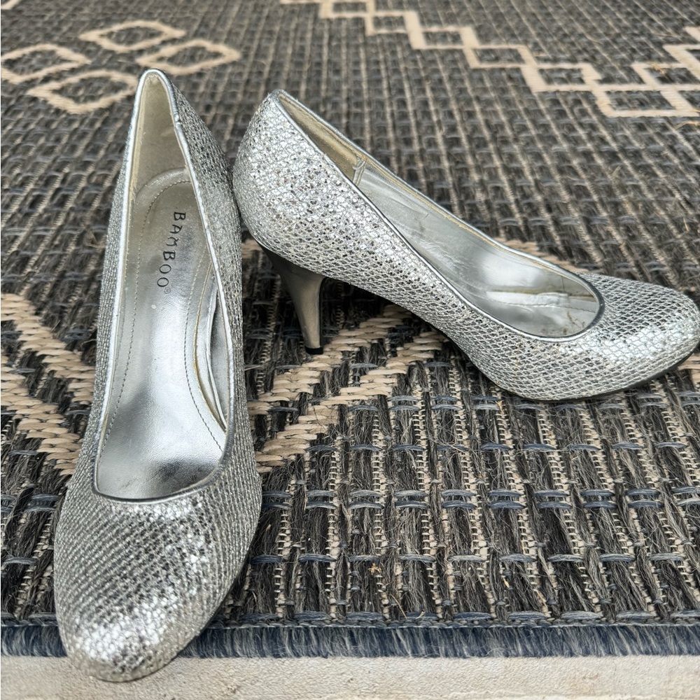 Bamboo silver sparkly heels